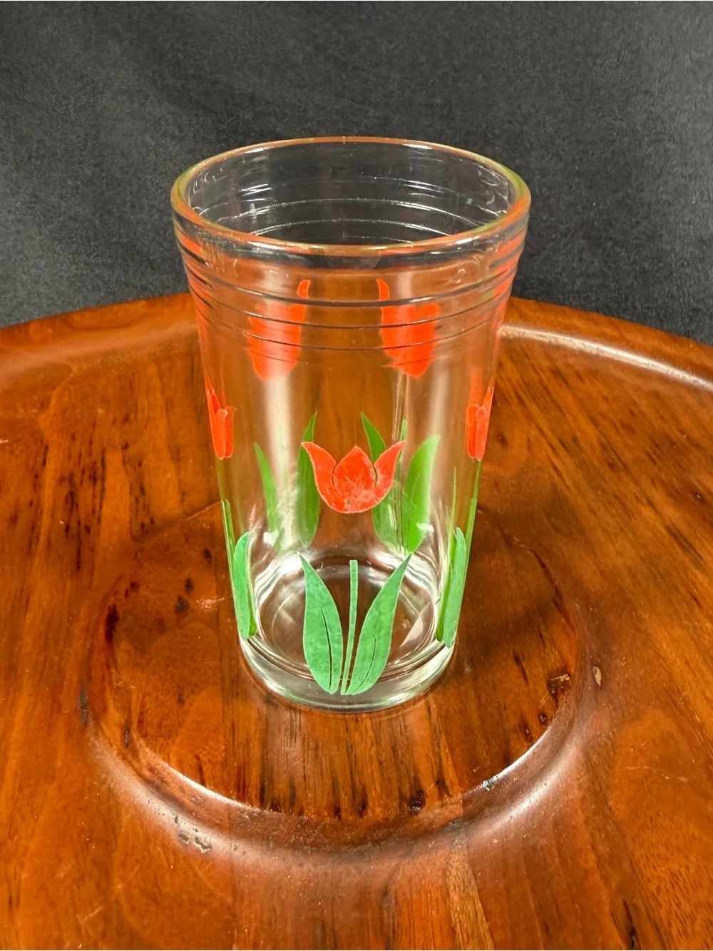 Vintage Floral Glass Tumbler Set - Red and Blue Tulip Design